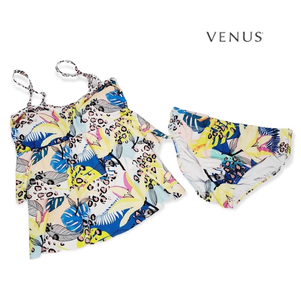 NWOT Venus Women's Ruffle Bandeau Tankini Top & Matching Bikini Bottoms